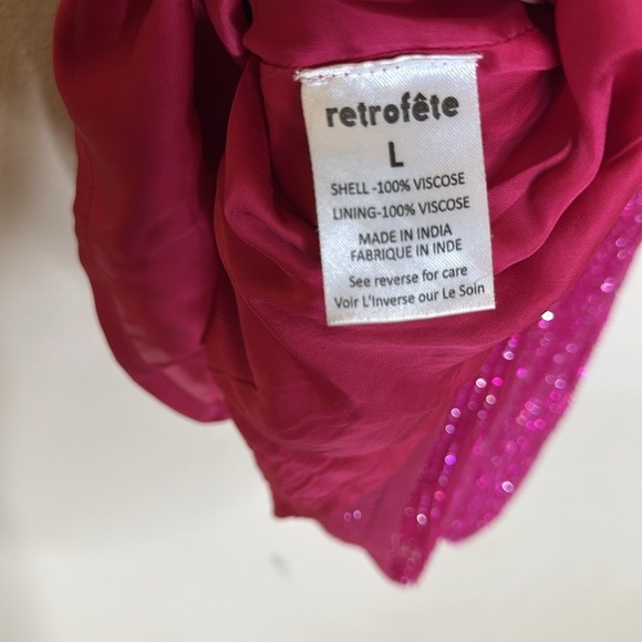 Retrofete Claire Beaded Sequin Mini Dress Size Large Hot Pink With Tie Waist - Picture 8 of 15